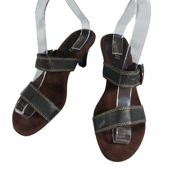 AEROSOLES! ESPRESSO BROWN GENUINE LEATHER CONTRAST STITCHED SANDALS! SZ 7M - Picture 3 of 11